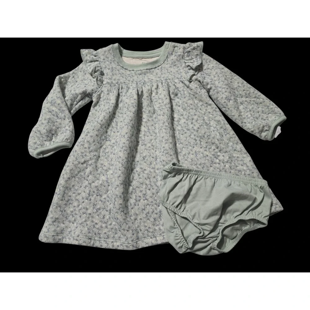 Carters Baby Girl 0-3 months Floral Dress and Diaper‎ Cover Set Sage Green